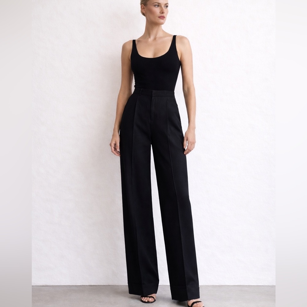 PATRICK GERARD Black Wide Leg Pleated Trousers NWT FR42 US10 Inseam 32